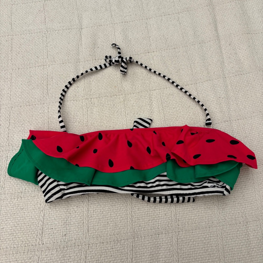 Women's Medium Y2K OP Watermelon Stripes Flouncy Summer Beach Bikini Top